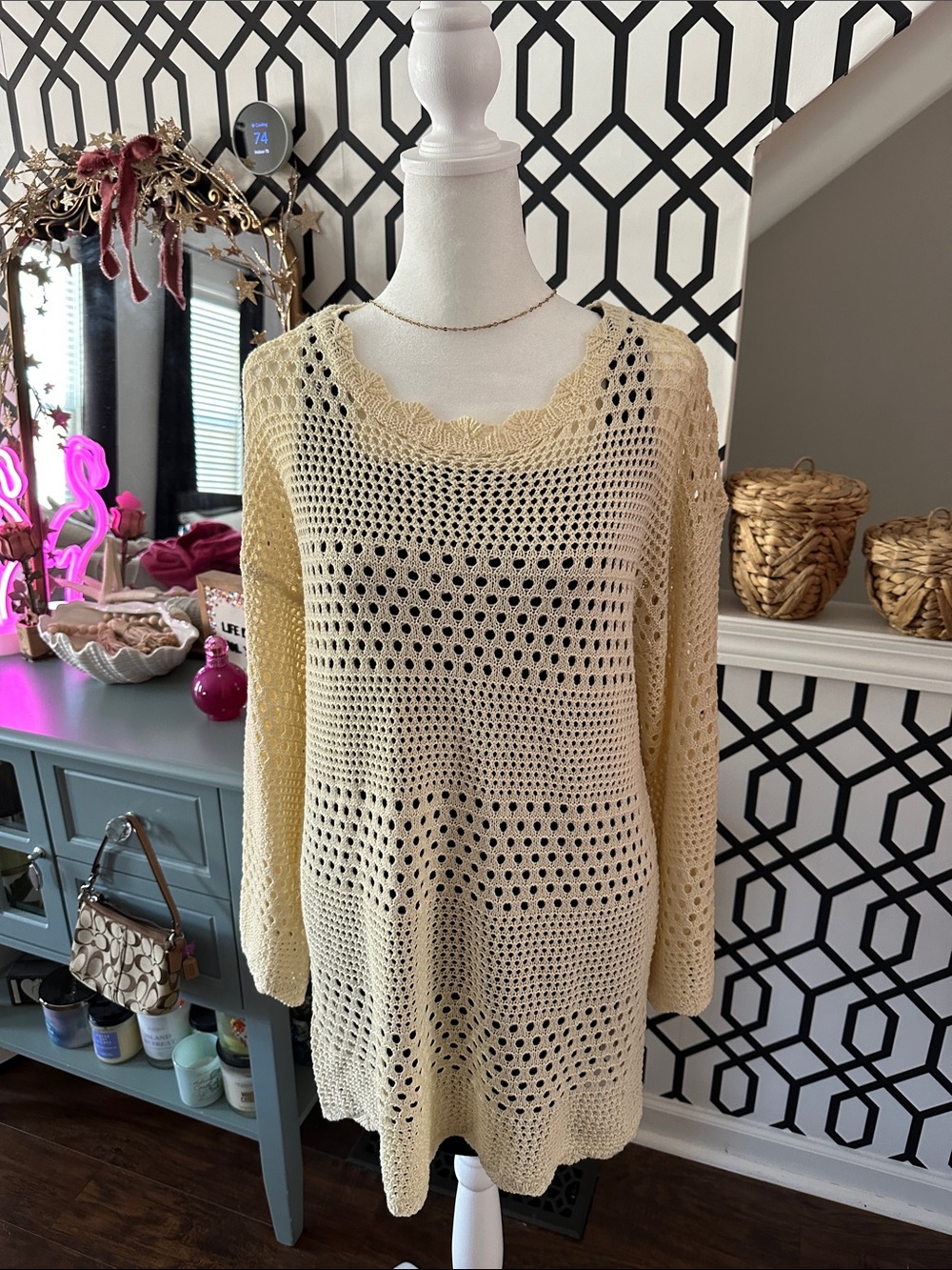 Cupshe Pale Yellow Crochet Swim Coverup Tunic